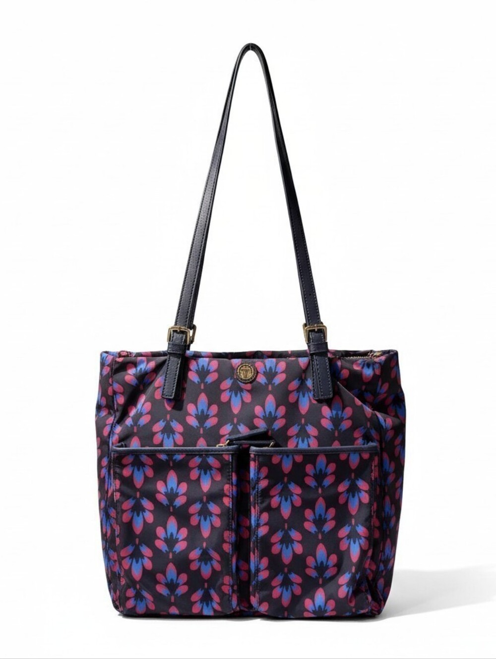 Talbots Navy Blue Pink Large Nylon Tote Shoulder Travel Bag Handbag Purse